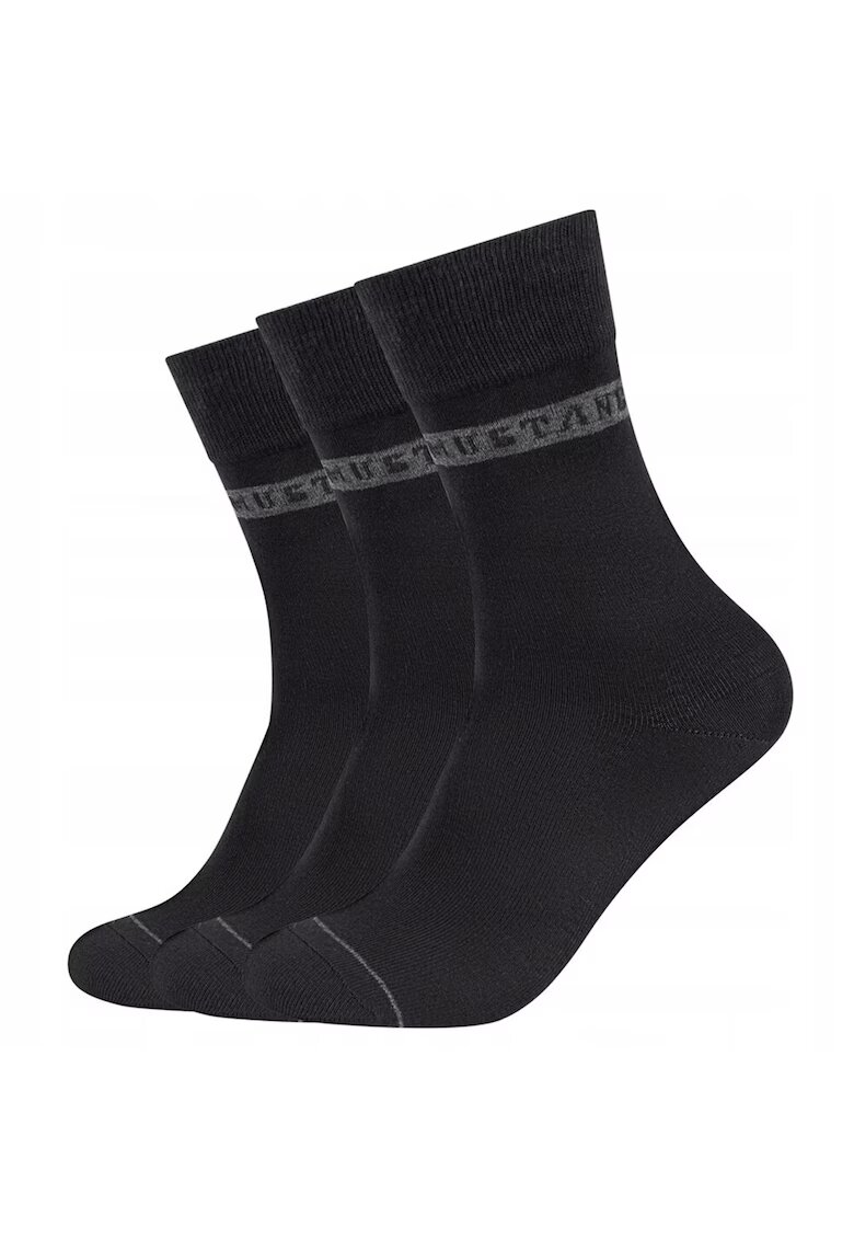 Mustang Sosete Barbati - MU31039 – 9999 - 3 Perechi - Lungi - Design Simplu Cu Logo - Confortabile Si Respirabile - Calitate Superioara - Bumbac - 43-46 EU - Negru