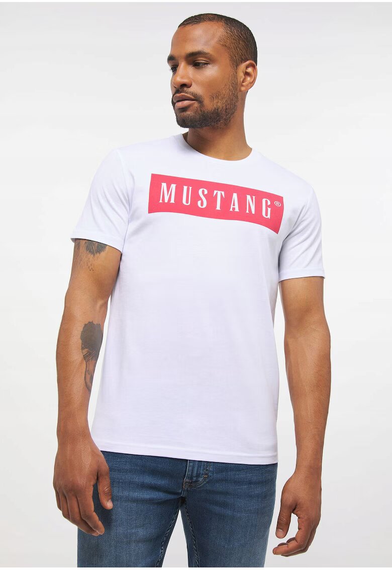 Mustang Tricou Barbati - Style Alex C Logo Tee - Regular Fit - Print Logo - 100% Bumbac - Confortabil - Respirabil - Ideal Pentru Zi Cu Zi - Marimea 2XL - Alb