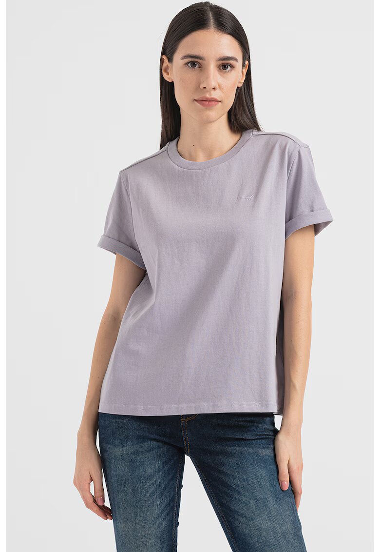 Mustang Tricou cu decolteu la baza gatului si broderie logo Alina - Violet prafuit