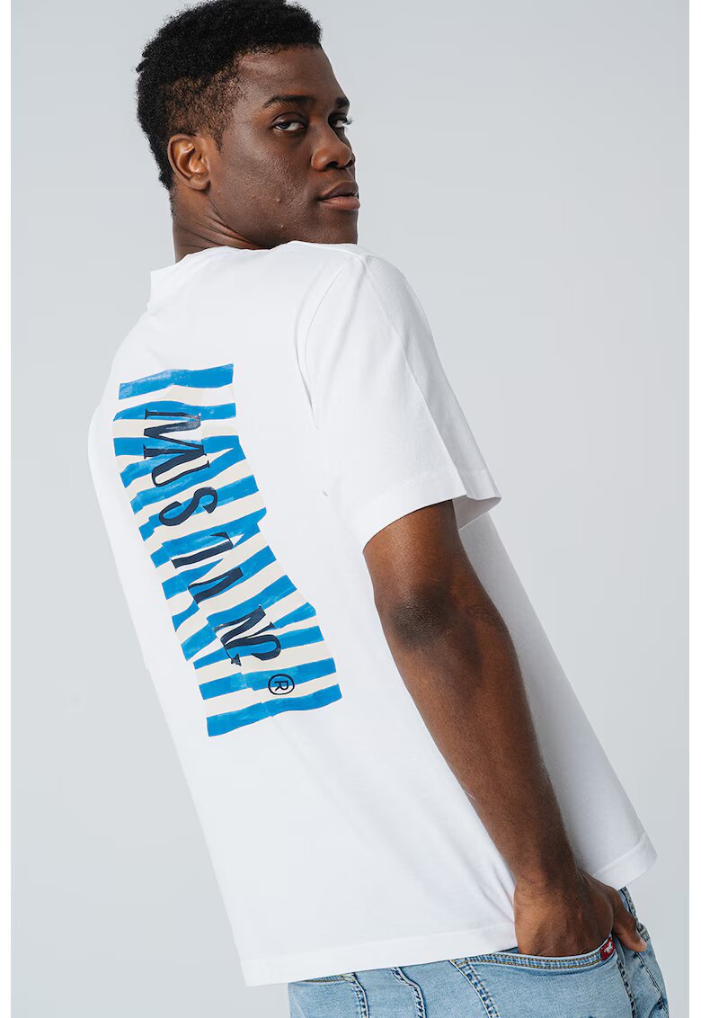 Mustang Tricou cu decolteu la baza gatului si imprimeu Akron - Alb/Albastru
