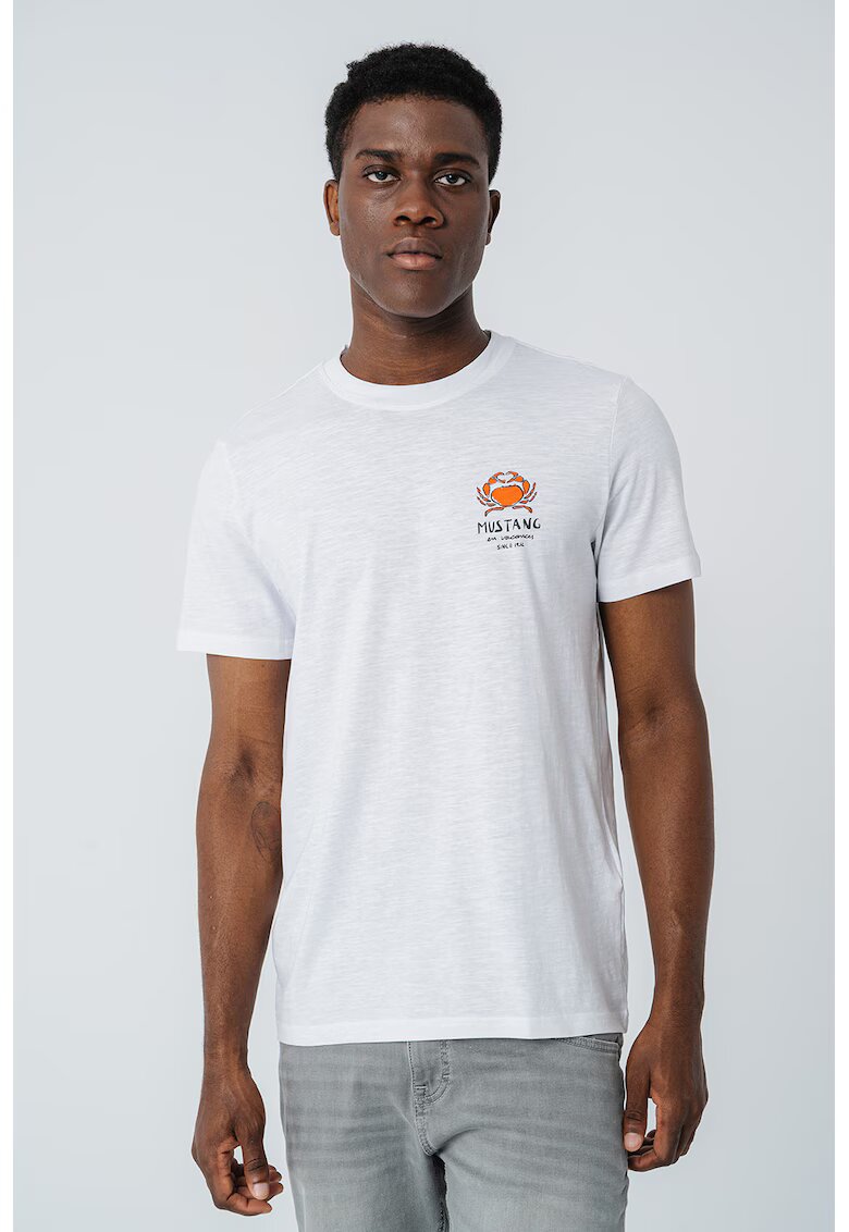 Mustang Tricou cu decolteu la baza gatului si imprimeu grafic Austin - Alb/Portocaliu