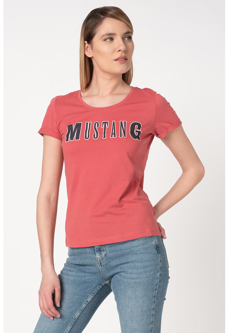 Mustang Tricou cu decolteu rotund si logo - Roz prafuit