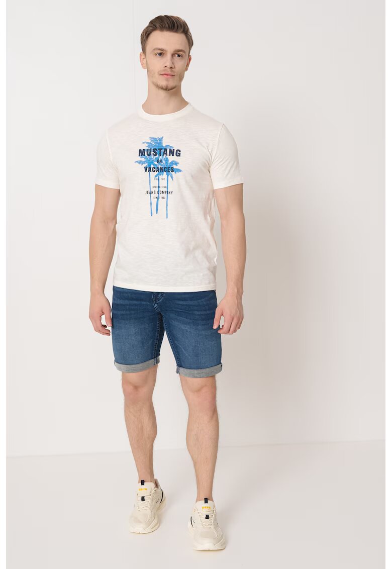 Mustang Tricou cu imprimeu frontal - Albastru/Crem