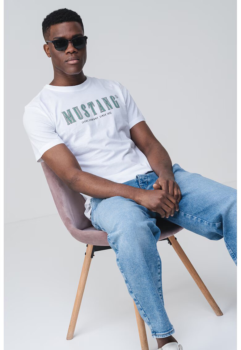 Mustang Tricou cu imprimeu logo Austin - Alb/Verde