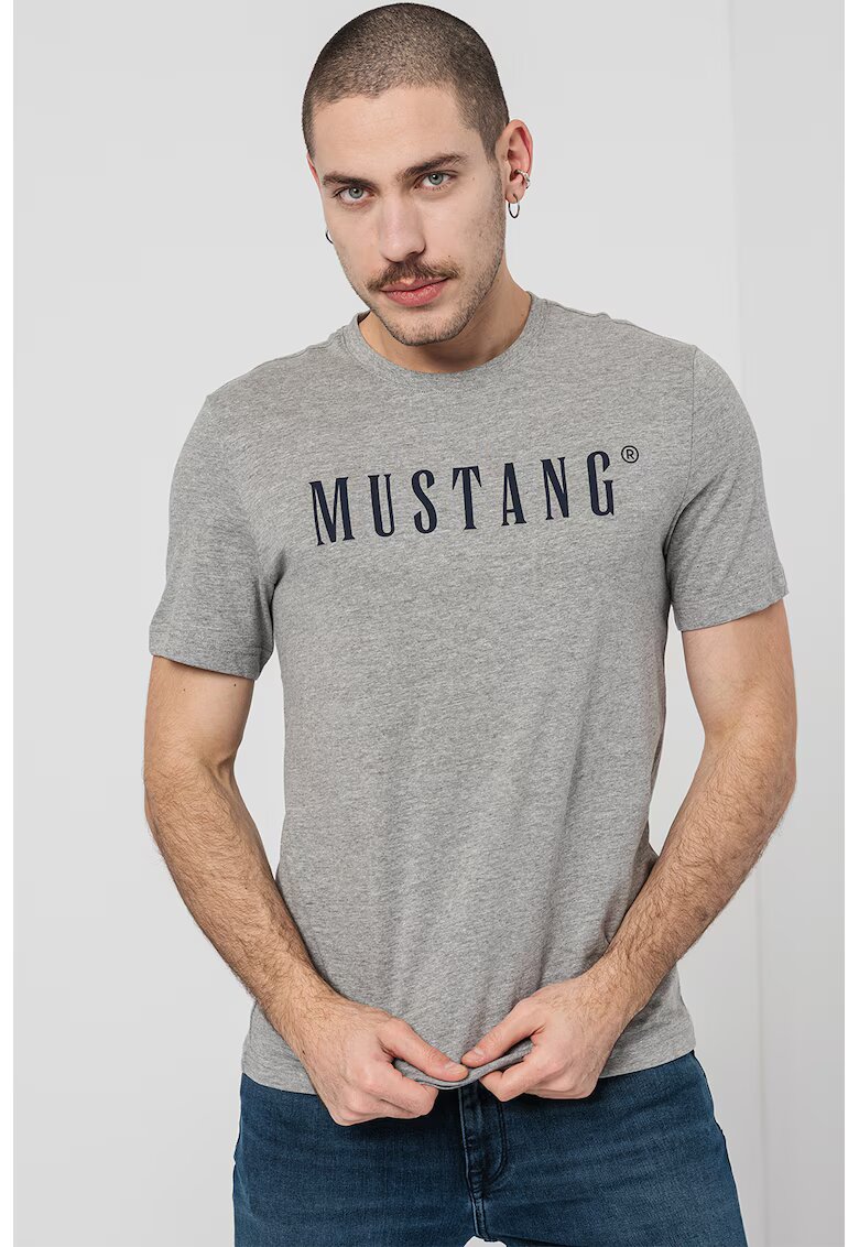 Mustang Tricou cu imprimeu logo - Gri melange