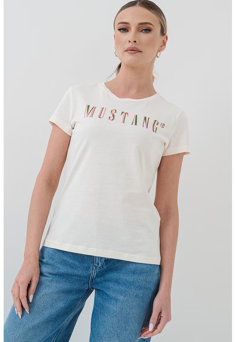 Mustang Tricou cu imprimeu logo Loa - Alb fildes/Coral