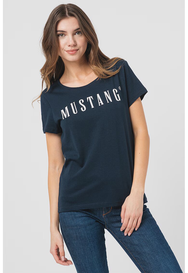 Mustang Tricou cu imprimeu logo si decolteu rotund - Bleumarin