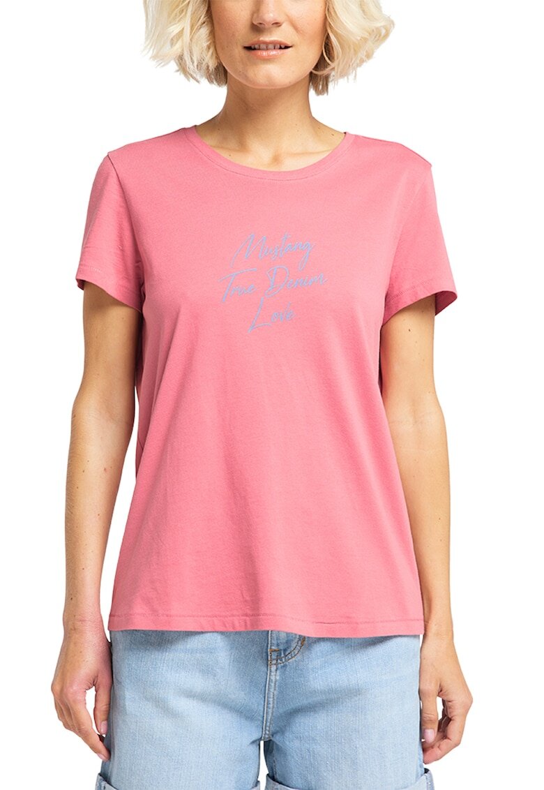 Mustang Tricou cu logo si imprimeu text - Roz