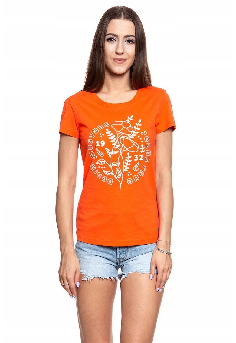 Mustang Tricou Dama - Alexia C - Marime S - Bumbac - Maneca Scurta - Slim Fit - Fara Buzunare - High-Quality - Portocaliu