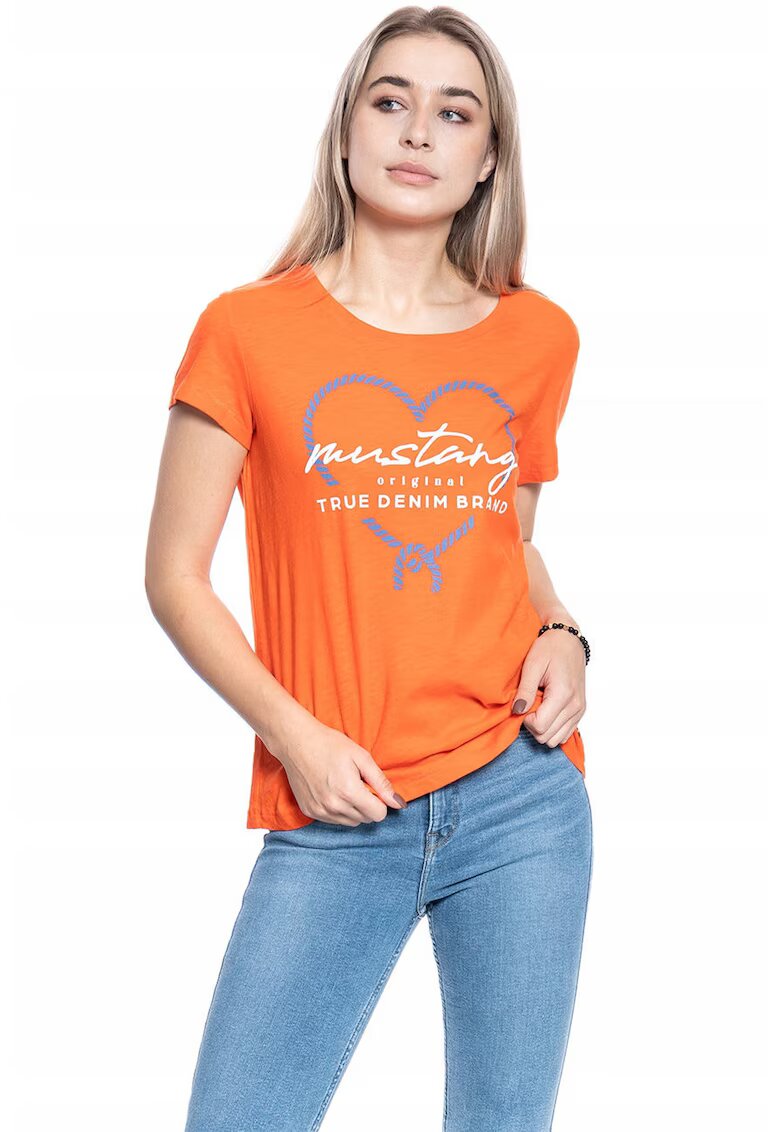 Mustang Tricou Dama - Alina C Print - Marime S - Bumbac - Maneca Scurta - Slim Fit - Fara Buzunare - High-Quality - Portocaliu