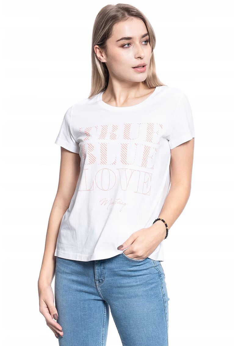 Mustang Tricou Dama - Alina C Print - Marime S - Bumbac - Maneca Scurta - Slim Fit - Fara Buzunare - High-Quality - Roz