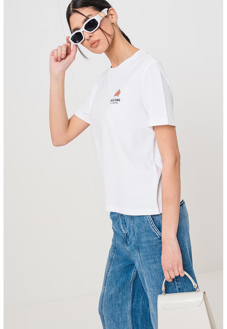 Mustang Tricou de bumbac cu logo - Alb