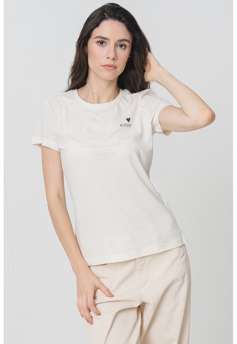 Mustang Tricou din bumbac cu decolteu la baza gatului Loa - Negru/Crem