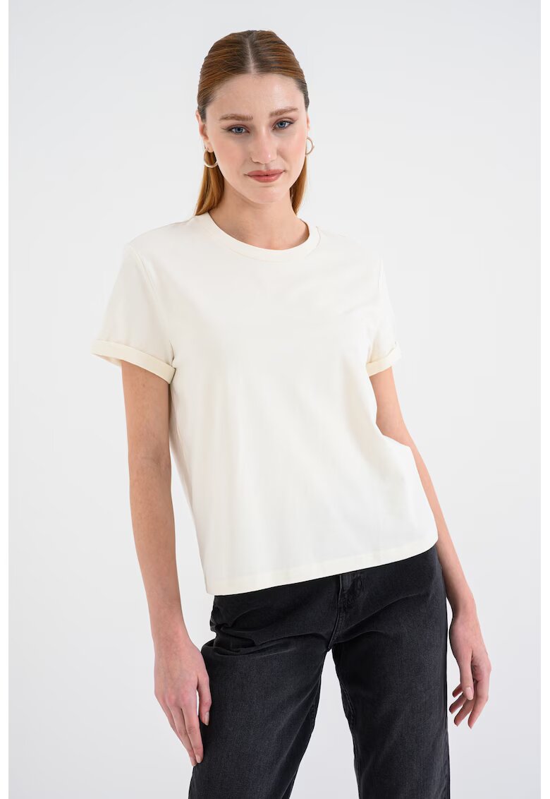 Mustang Tricou din bumbac cu decolteu la baza gatului Pain - Alb fildes