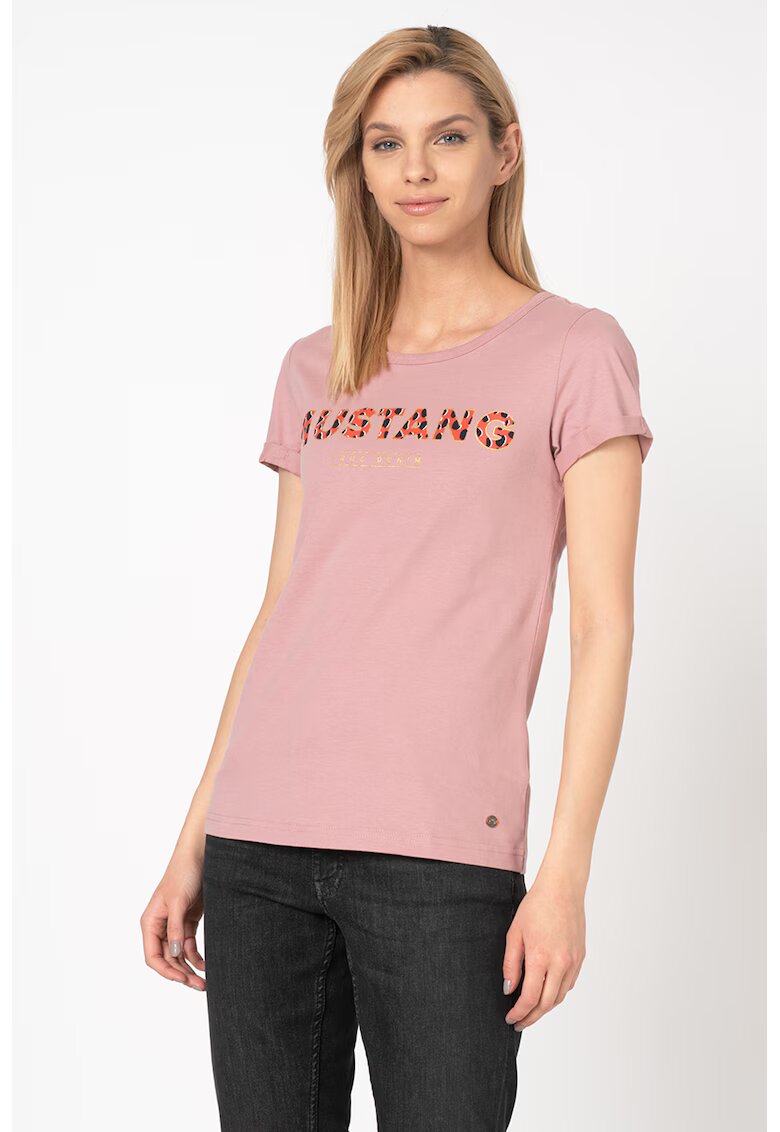 Mustang Tricou din bumbac cu imprimeu logo Alexia - Lila pal