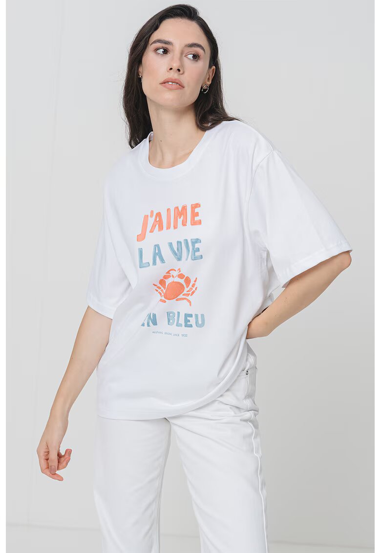 Mustang Tricou lejer cu design text Welby - Alb/Portocaliu