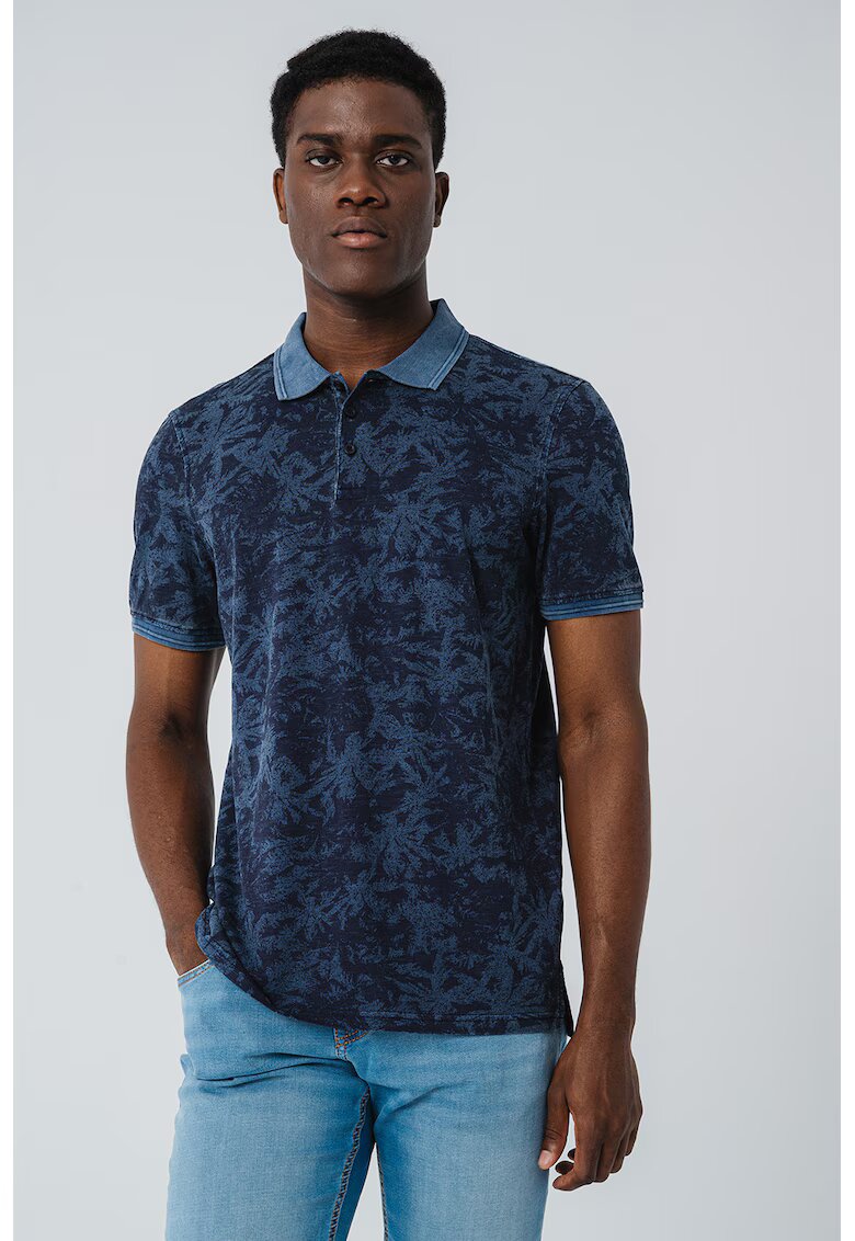 Mustang Tricou polo cu imprimeu tropical Palco Palco - Negru stins/Bleumarin