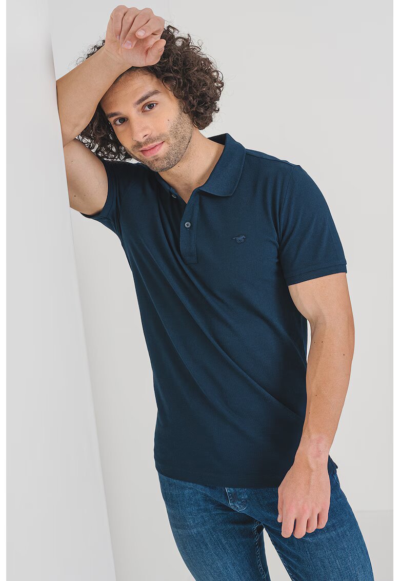 Mustang Tricou polo de bumbac cu logo brodat mic - Albastru ultramarin