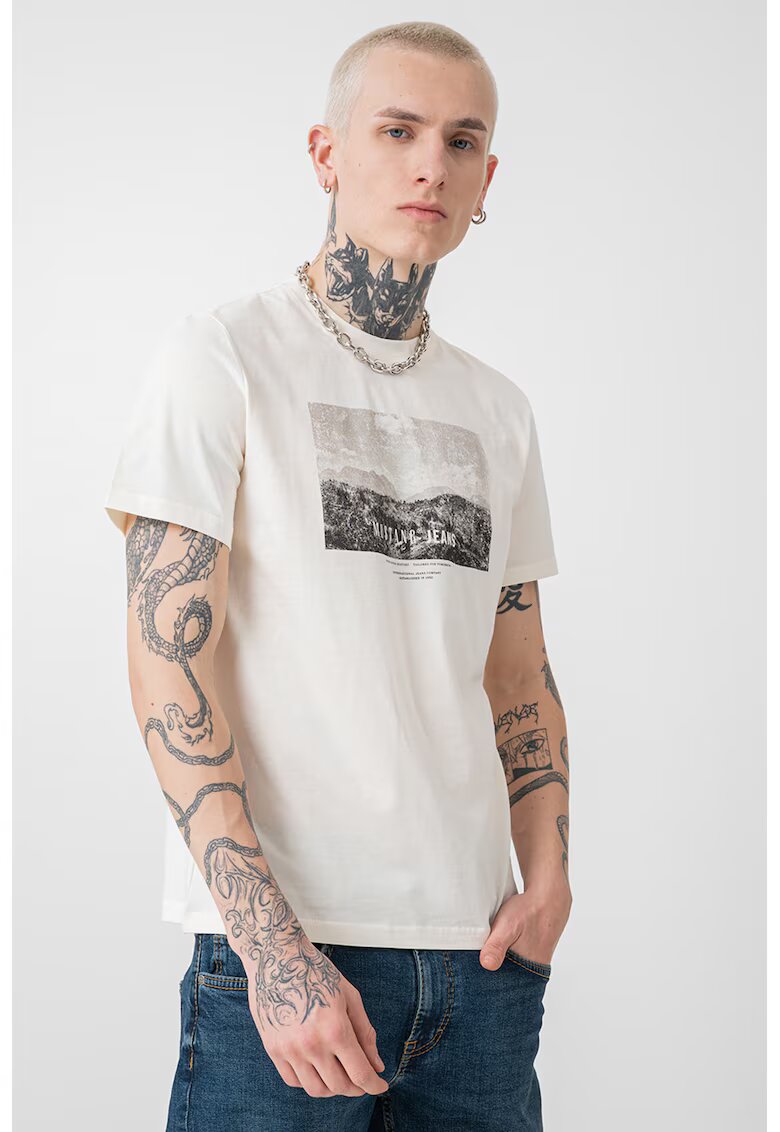 Mustang Tricou regular fit cu imprimeu foto Austin - Alb fildes/Gri