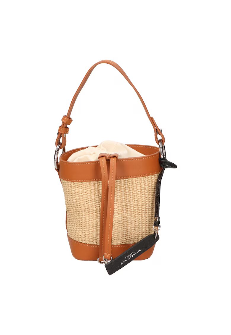My-Best Bag Geanta bucket cu detalii de piele - Maro