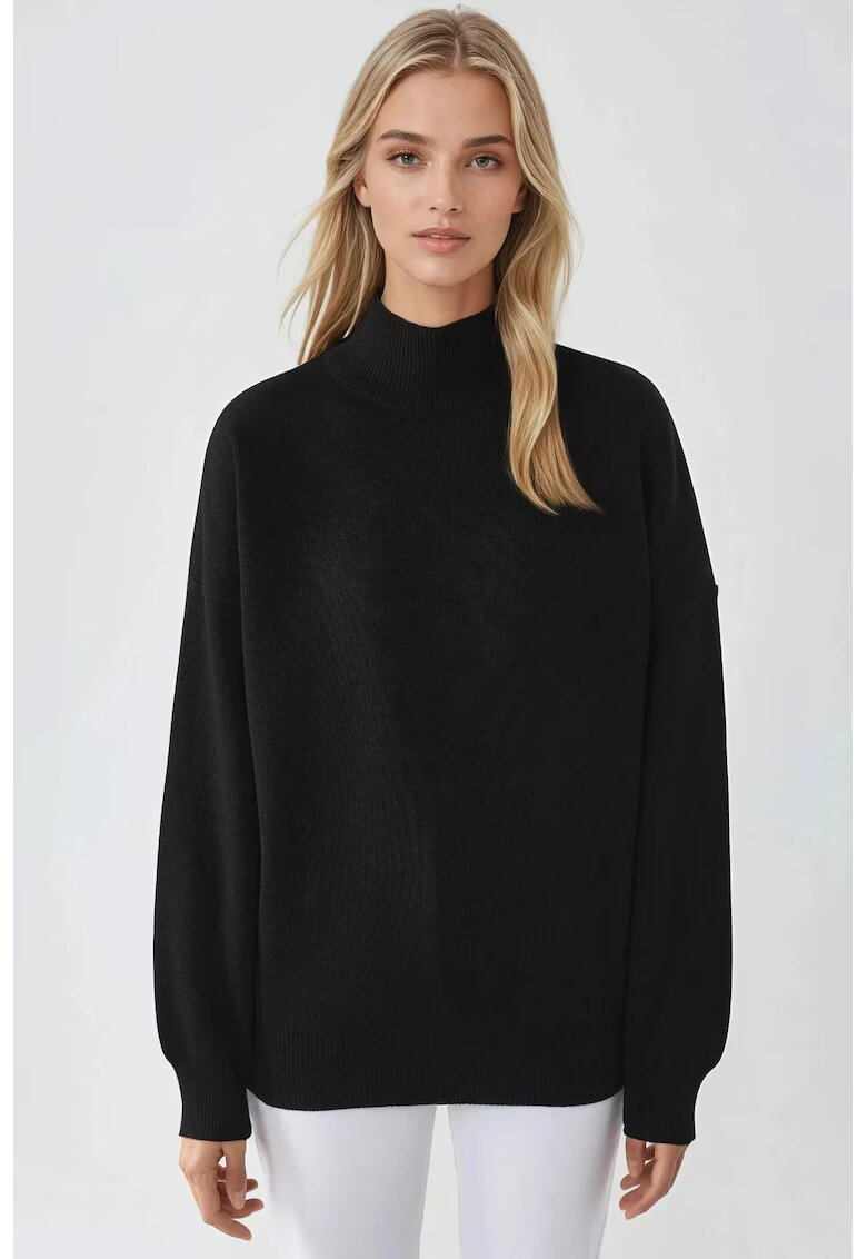 MyFashion Pulover dama - supradimensionat - jumatate de guler - negru - tricot - One Size