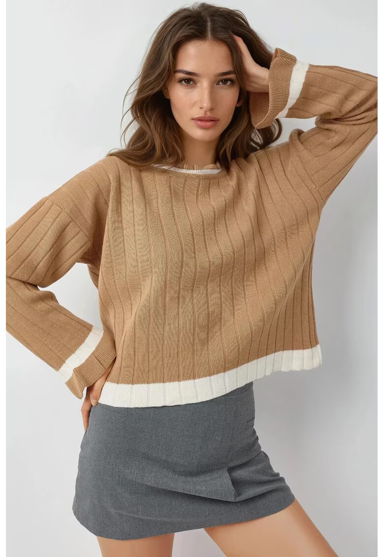 MyFashion Pulover tricotat - dungi - guler rotund - maro - tricot - One Size