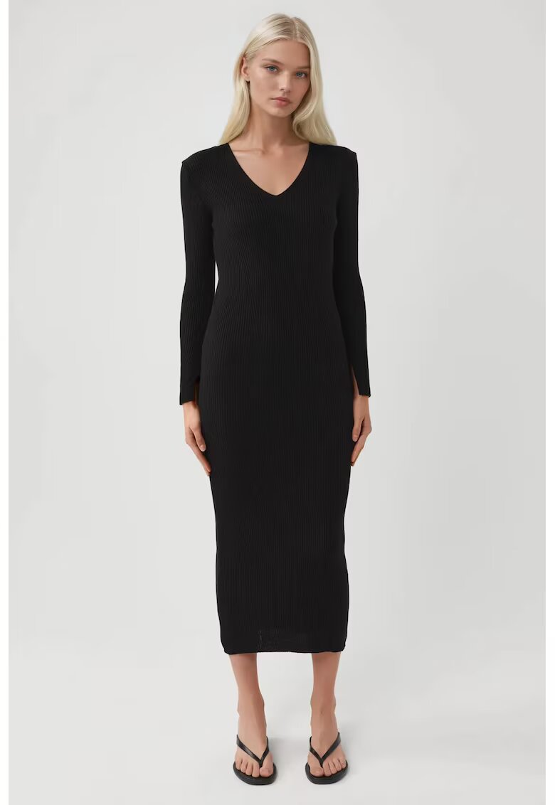 MyFashion Rochie maxi - decolteu in V - neagra - tricot -