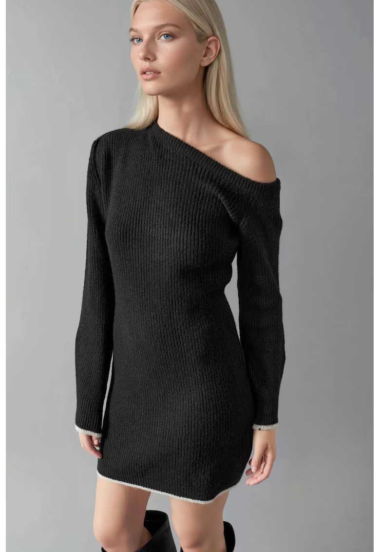 MyFashion Rochie tricotata - guler asimetric - negru - tricot -