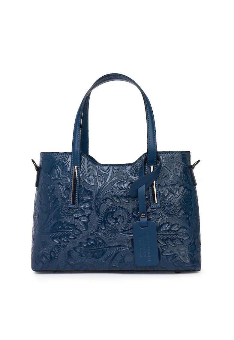 myOwn Geanta din piele naturala cu model floral Samantha - Bleumarin