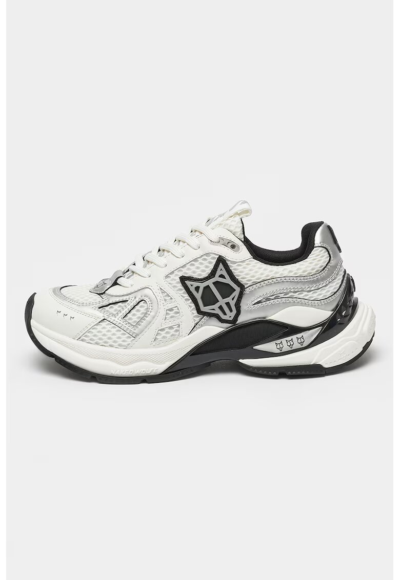 Naked Wolfe Pantofi sport de plasa cu detalii logo Smash - Alb/Argintiu