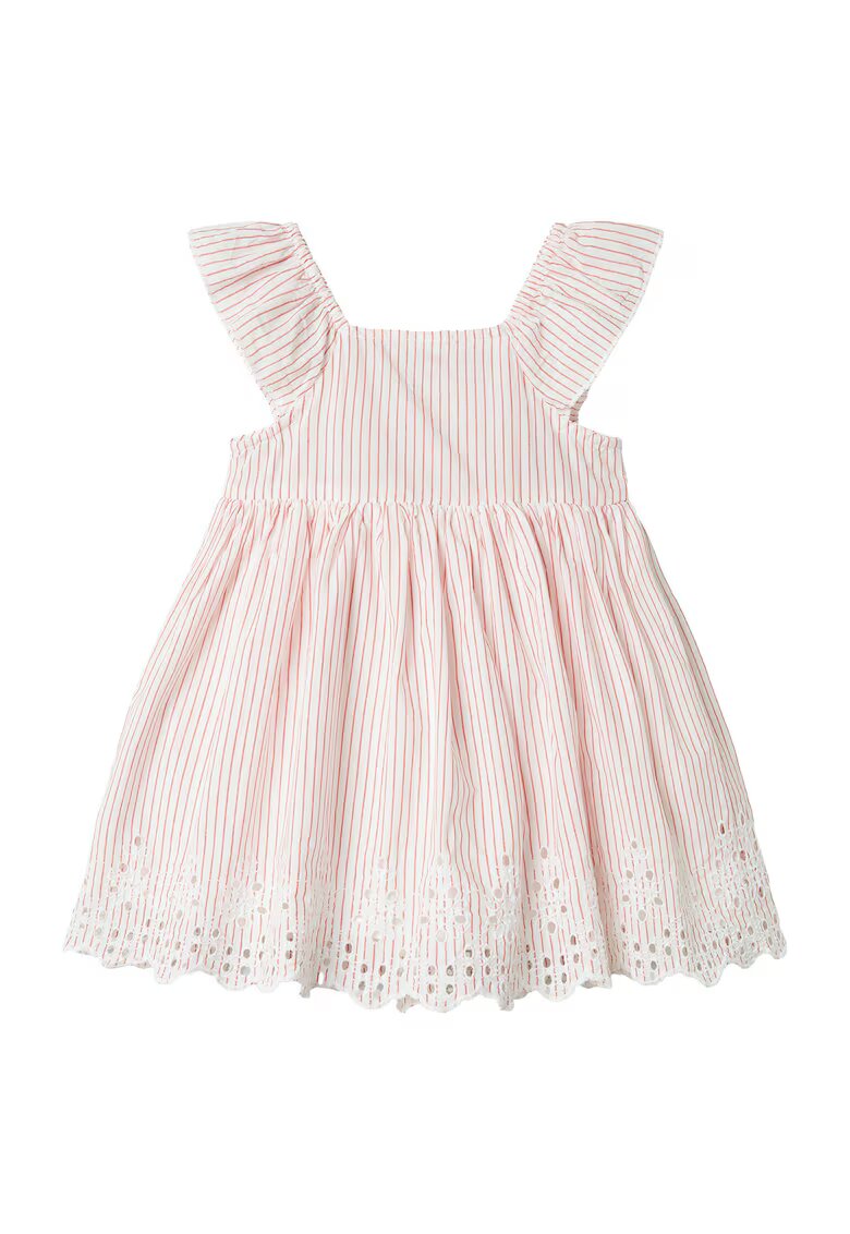 NAME IT Rochie cu dungi si detalii cu dantela sangallo - Roz