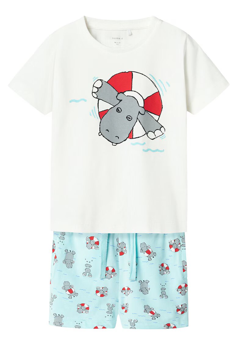 NAME IT Set tricou si pantaloni scurti baieti 13241038 - Bumbac organic - Alb/Albastru deschis - Alb/Albastru deschis