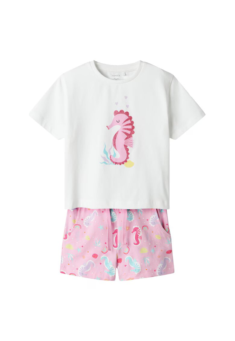 NAME IT Set tricou si pantaloni scurti fete 13239682 - Bumbac organic - Roz - Roz