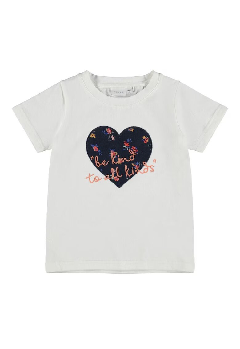 NAME IT Tricou copii - imprimeu cu inima - crem - 95% bumbac - 5% elastan