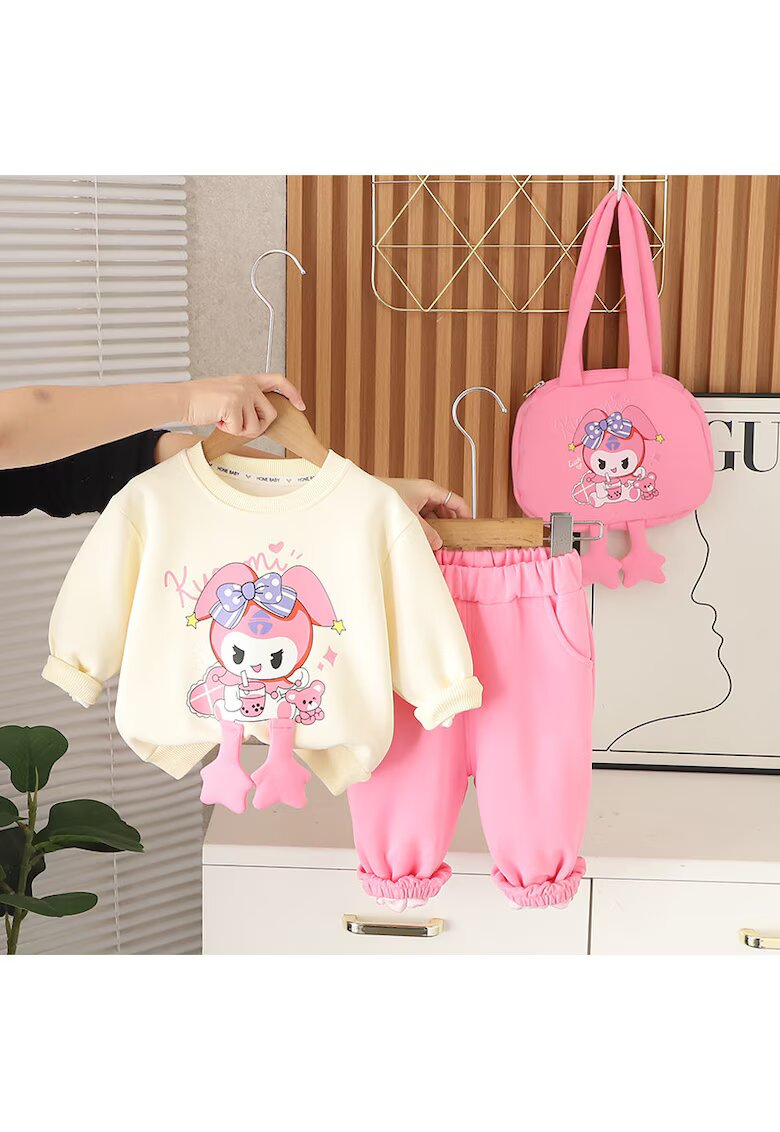 Nannie Compleu Fetite Bluza Crem si Pantaloni Roz Poppy