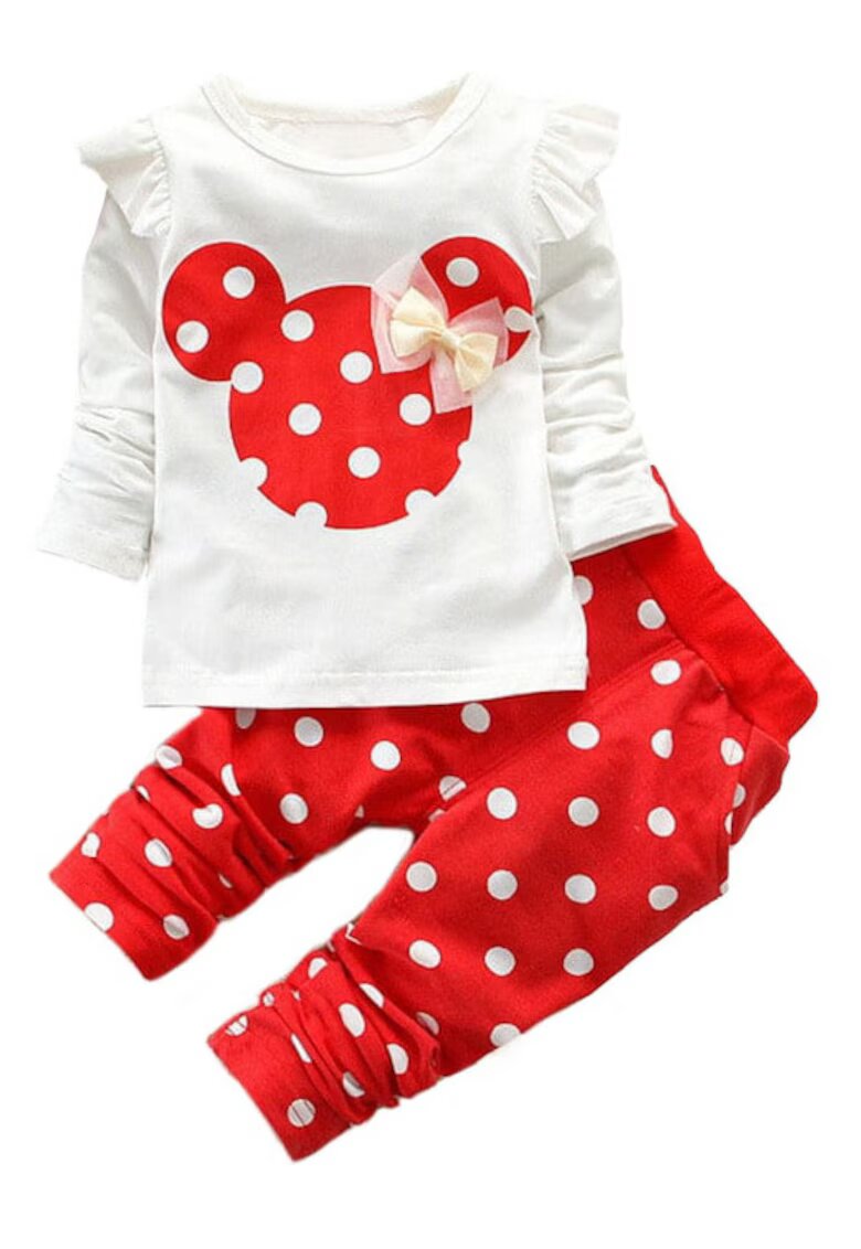 Nannie Costum Fetite Pantaloni cu Buline Rosu -
