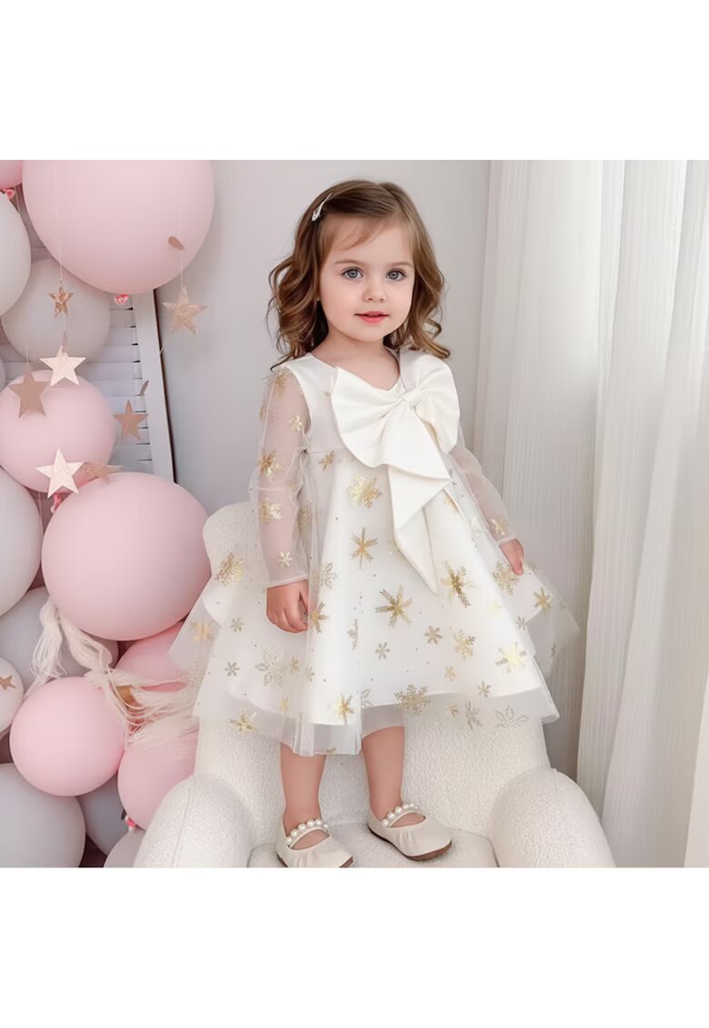 Nannie Rochie Alba cu Fulgi de Nea Argintii Sandra - Alb