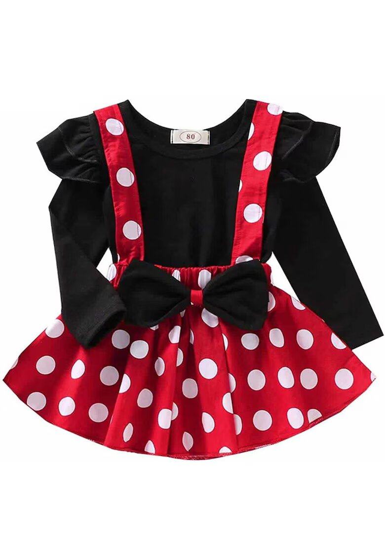 Nannie Set Fetite Rosu Cu Buline Maneca Lunga - Rosu