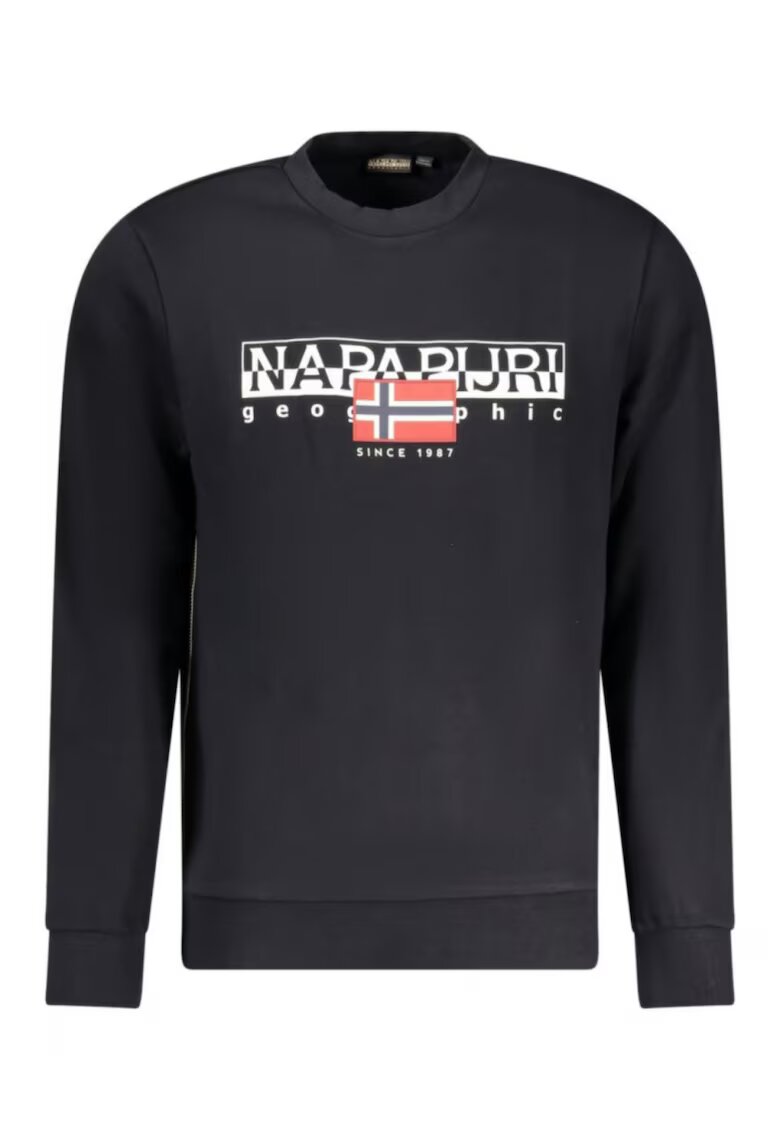 Napapijri Bluza barbati cu imprimeu cu logo si decolteu la baza gatului - - Negru