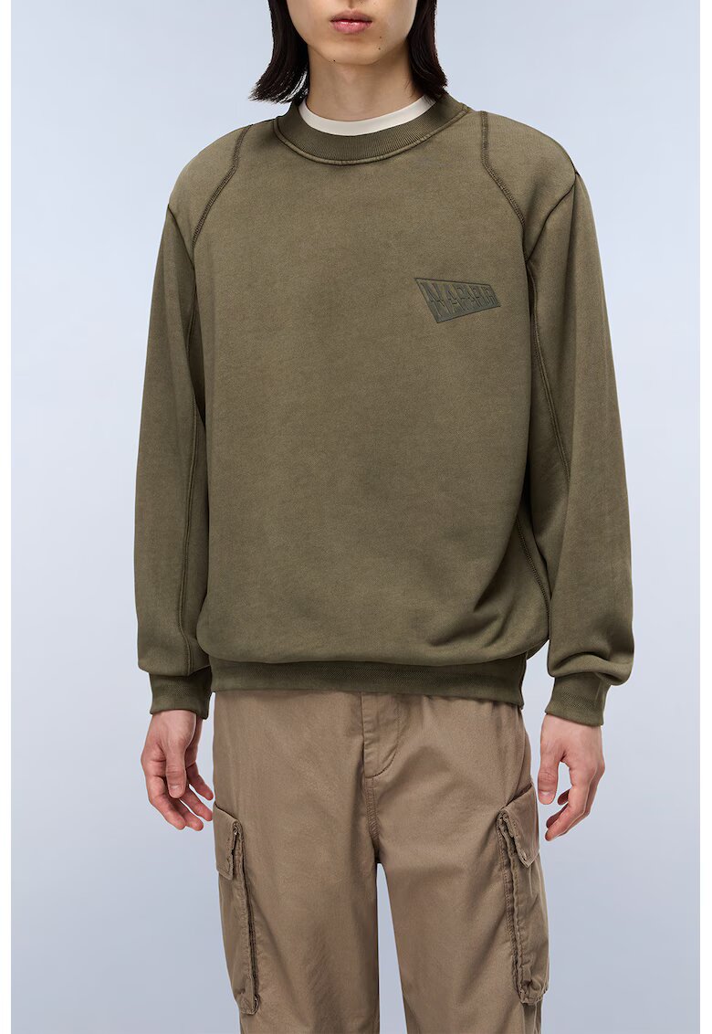 Napapijri Bluza lejera de trening din bumbac cu imprimeu logo pe spate - Maro taupe/Kaki