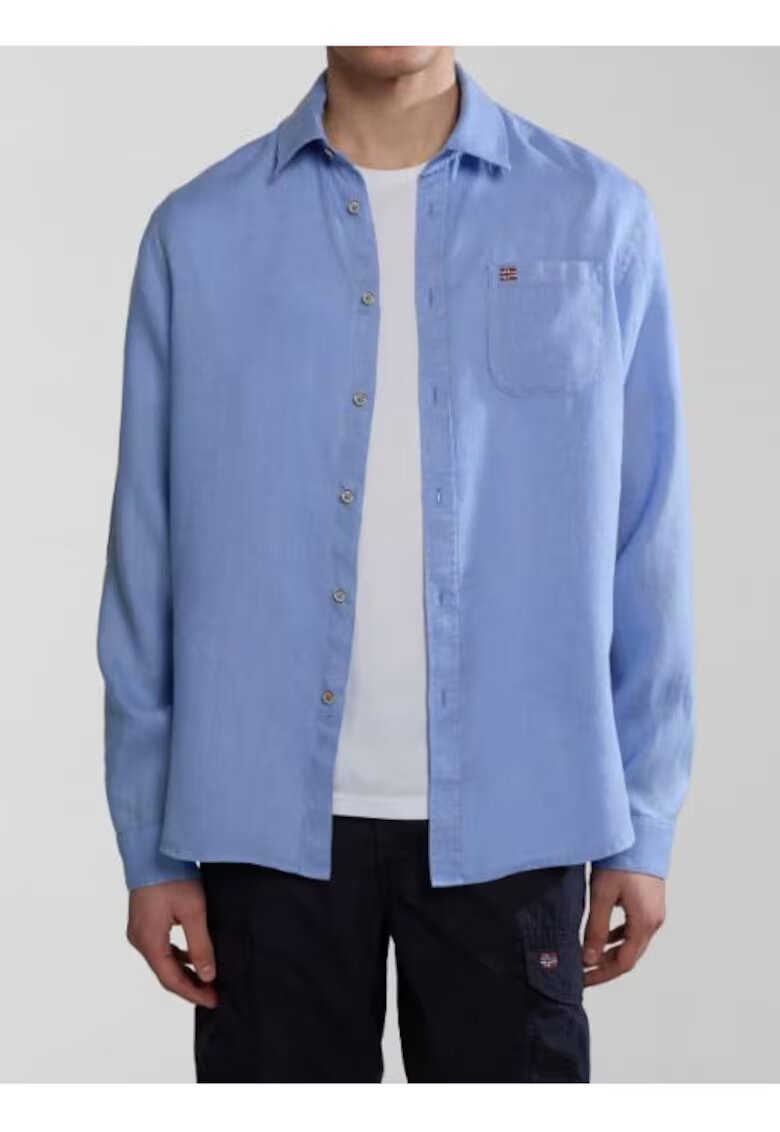 Napapijri Camasa barbati G-LINEN - potrivire obisnuita - bumbac 100% - albastru