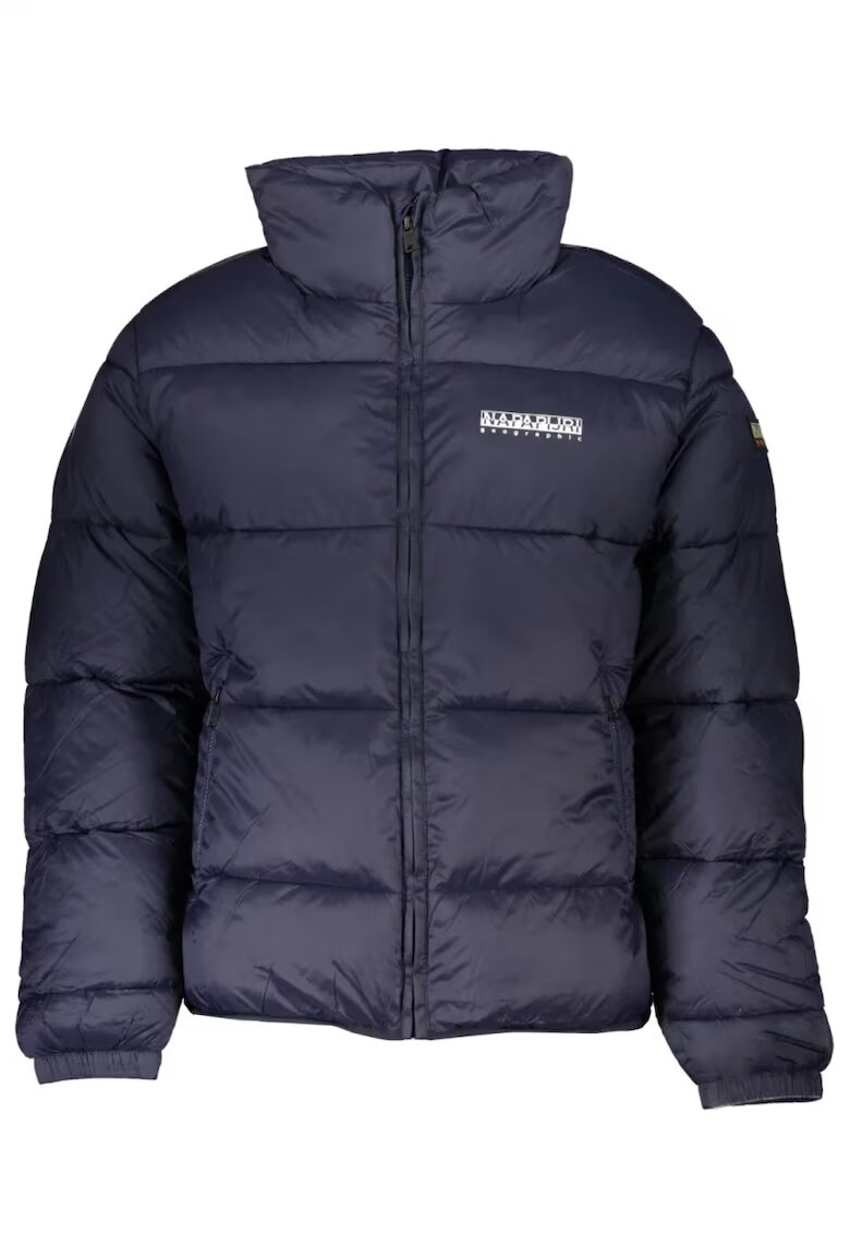 Napapijri Geaca barbati cu imprimeu cu logo si guler inalt bleumarin inchis - Bleumarin inchis