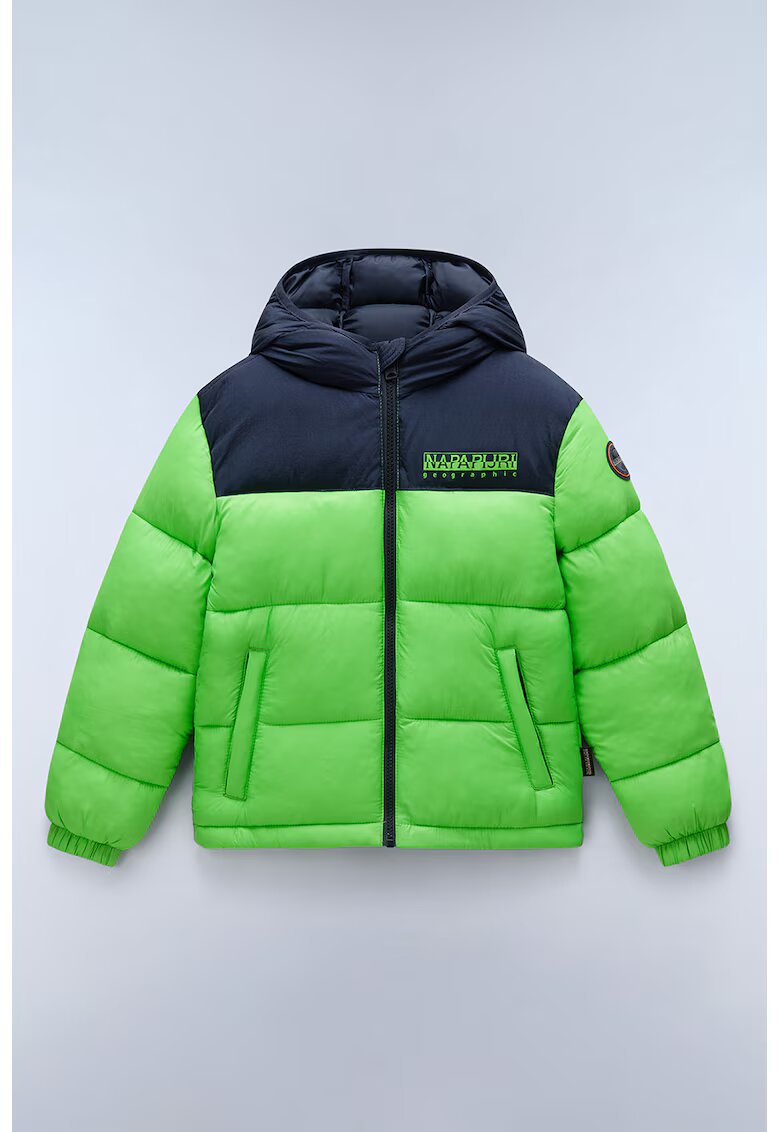 Napapijri Geaca cu logo si gluga Hornelen - Verde/Bleumarin