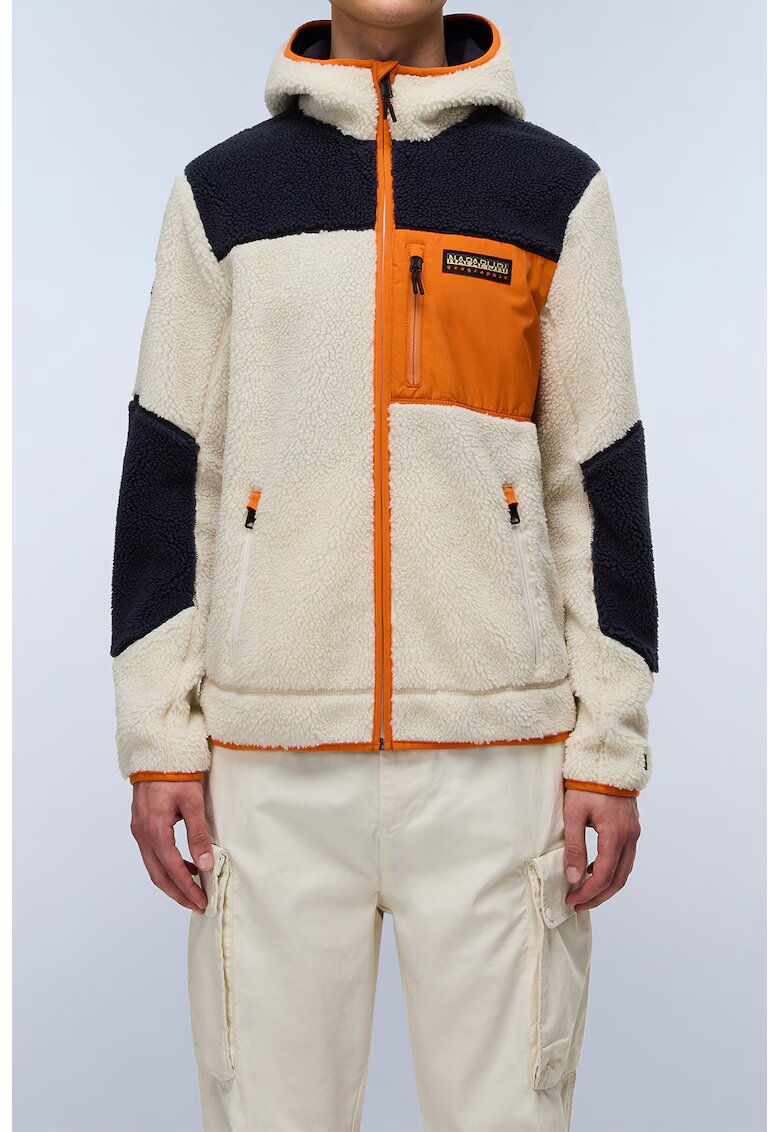 Napapijri Jacheta din material teddy cu fermoar si model colorblock yupik - Albastru ultramarin/Bej deschis