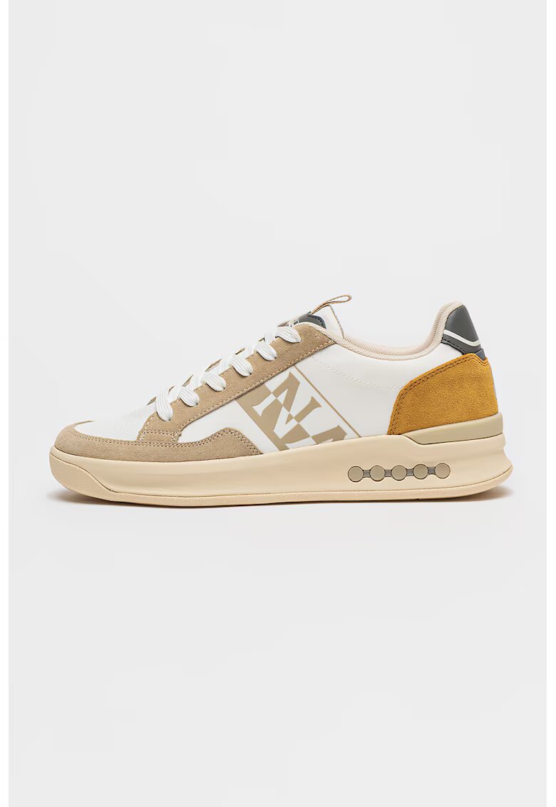 Napapijri Pantofi sport din piele cu model si garnituri din material sintetic - Alb/Maro taupe/Galben mustar