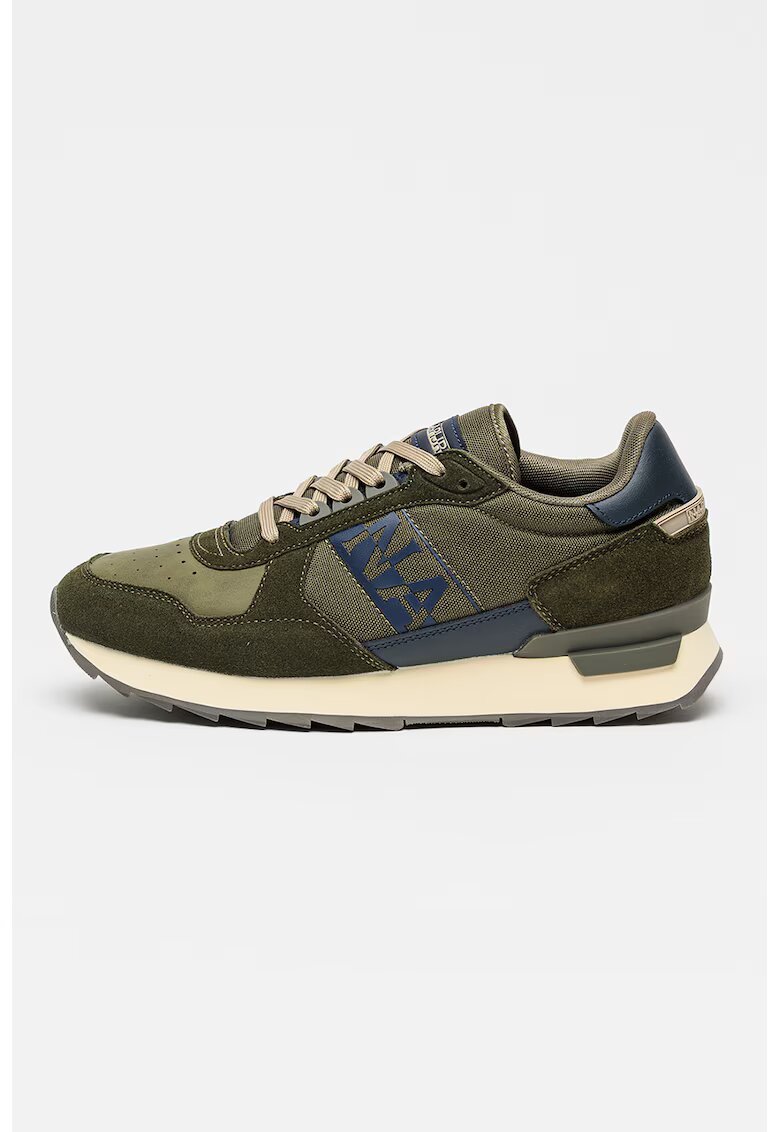 Napapijri Pantofi sport low-cut cu logo si garnituri de piele intoarsa - Kaki inchis/Bleumarin