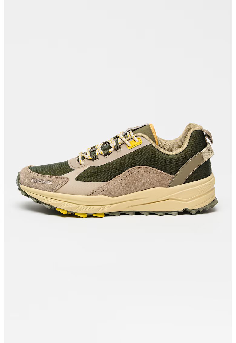 Napapijri PAntofi sport Vortec cu model colorblock si garnituri de piele intoarsa - Kaki inchis/Grej