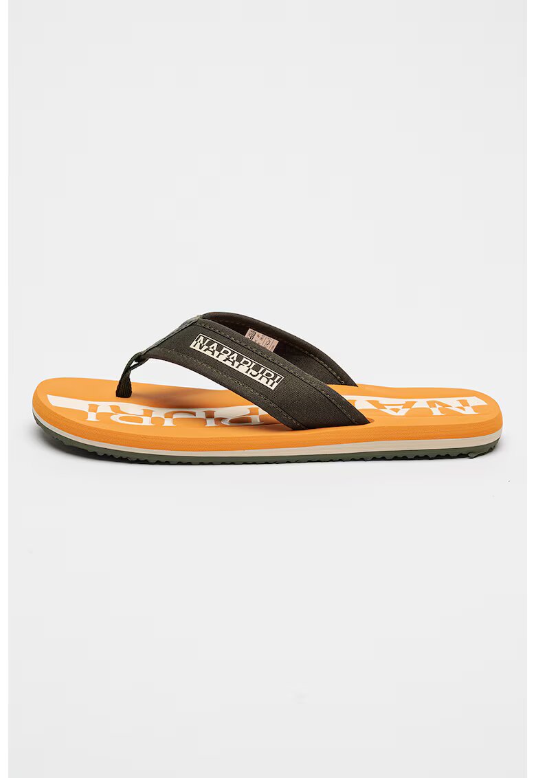 Napapijri Papuci flip-flop din panza cu imprimeu logo - Portocaliu deschis/Verde englez