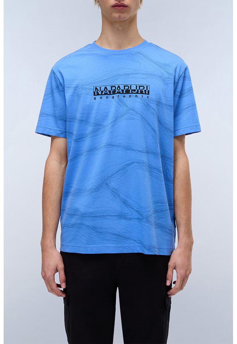 Napapijri Tricou cu decolteu la baza gatului si logo - Albastru