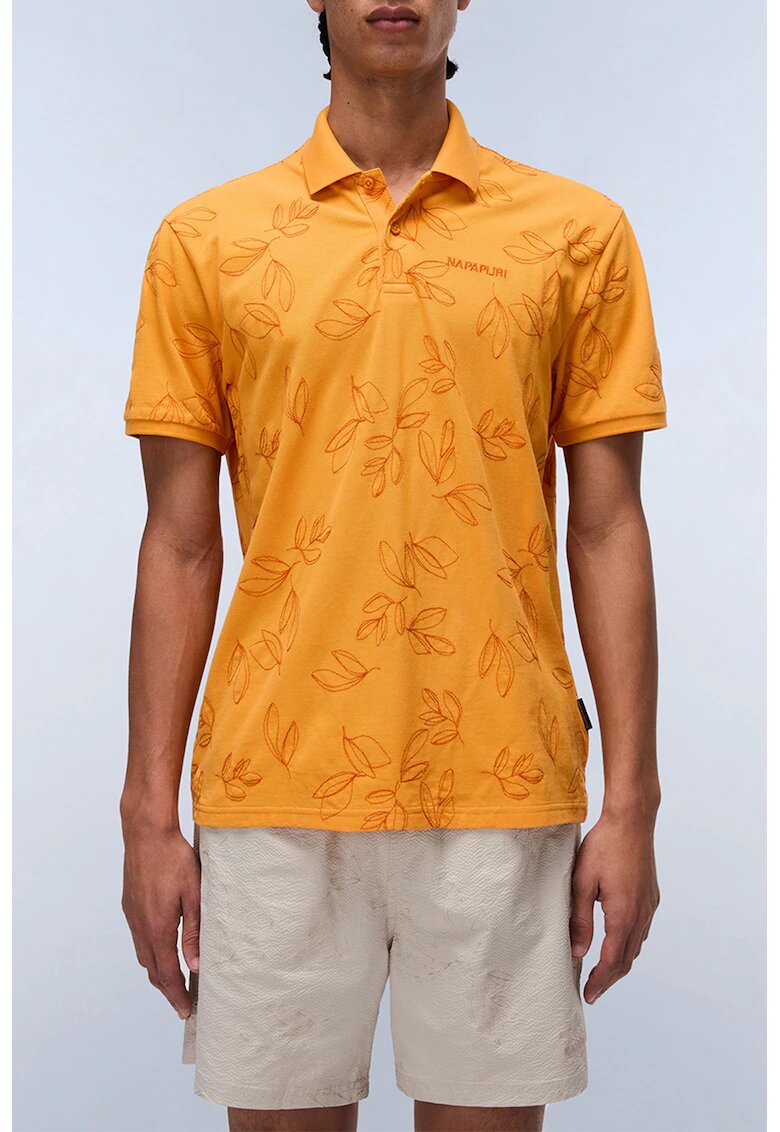Napapijri Tricou cu guler polo si imprimeu - Portocaliu mandarina